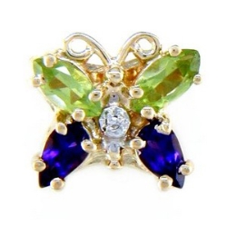N360 14K MARQUISEPERIDOT & PS AMETHYST 1 DIAMOND BUTTERFLY SLIDE 
